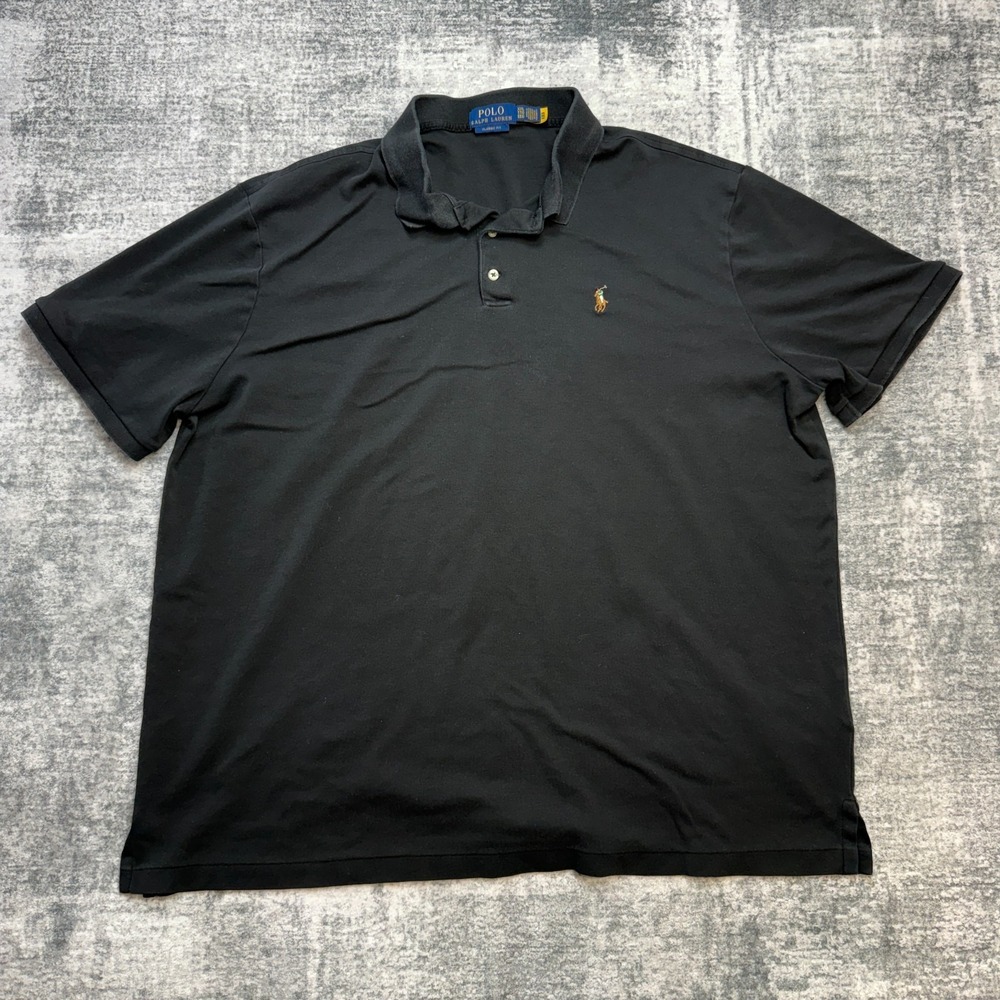 Polo Ralph Lauren Shirt Mens 2XL Black Classic Fit Knit Polo Flesh Pony Stretch